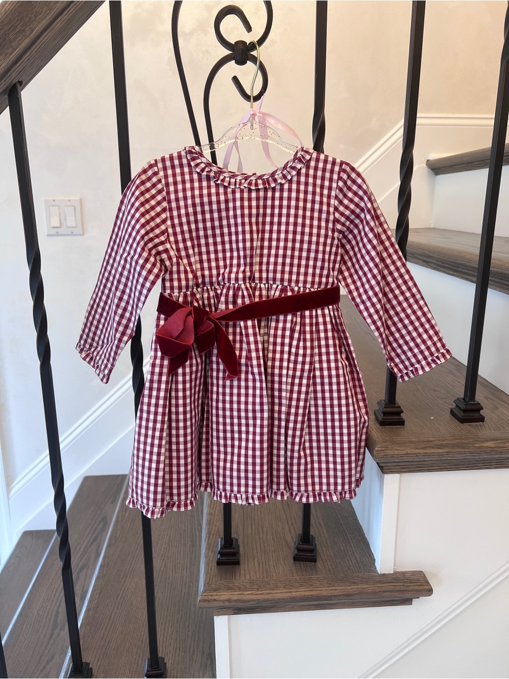 Baby CZ by Carolina Zapf Burgundy Gingham Dress 18-24M Velvet Sash NWT